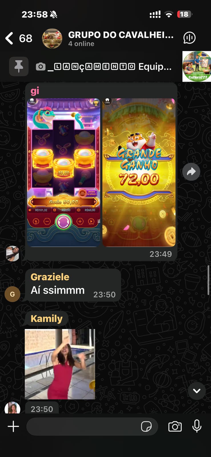 Print de conversa real do grupo Cavalheiro